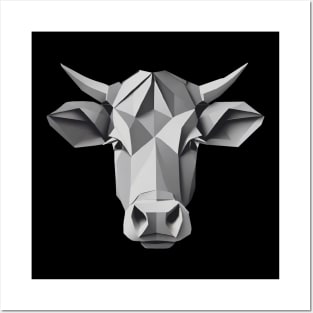 Cow head origami black and white Posters and Art